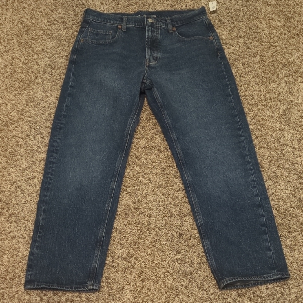 Old Navy petite dark blue mid rise slouchy straight jeg jeans - Picture 5 of 14
